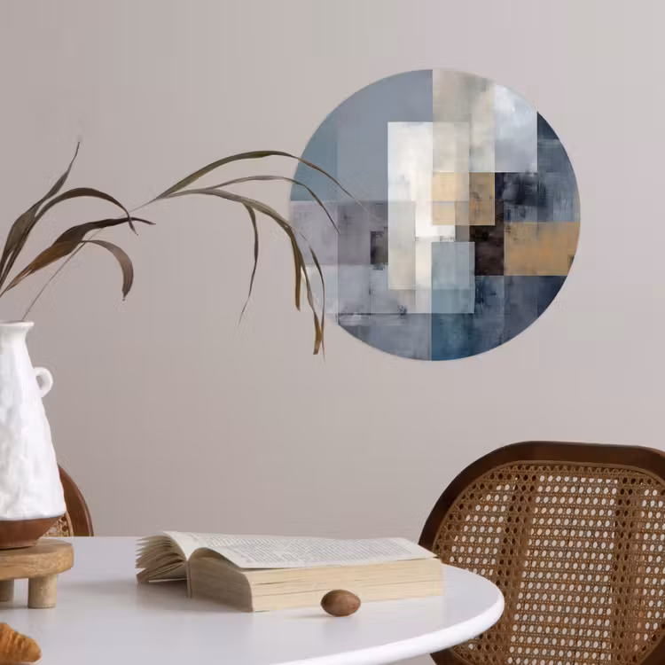Rechthoeken - Abstract - Blauw Wandcirkel behangsticker klein -sfeer3