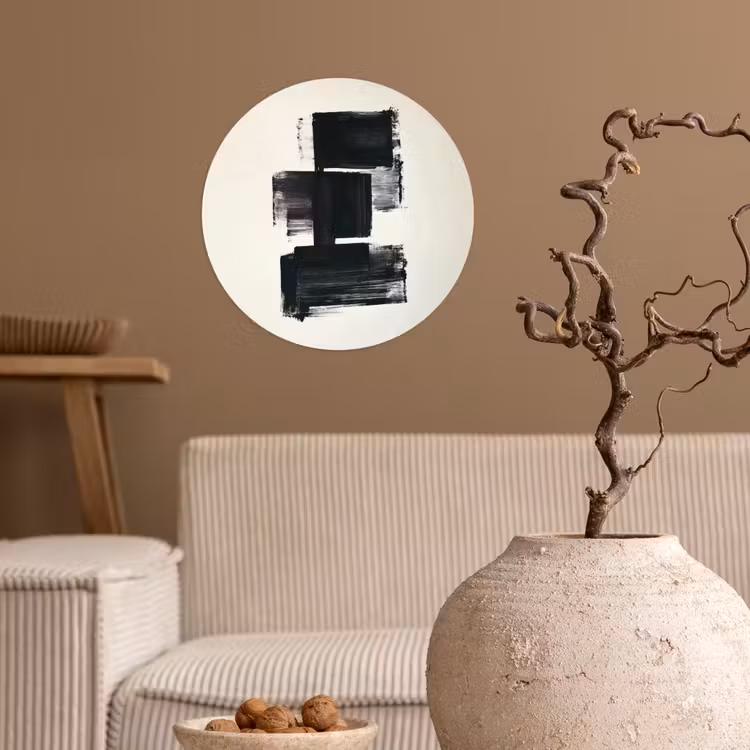 Rechthoeken - Penseelstreken - Abstract - Zwart Wandcirkel behangsticker klein -sfeer1