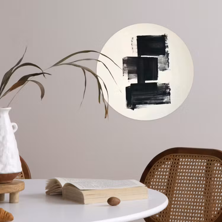 Rechthoeken - Penseelstreken - Abstract - Zwart Wandcirkel behangsticker klein -sfeer3