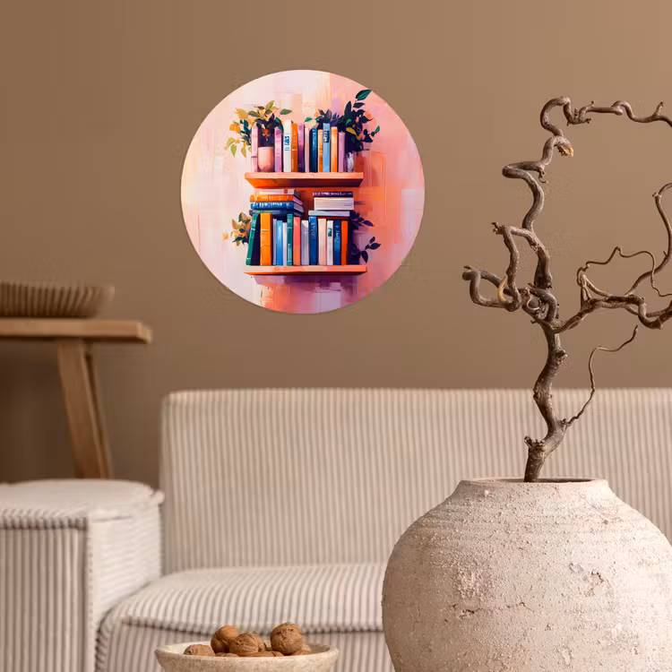 Planken - Boeken - Bladeren Wandcirkel behangsticker klein -sfeer1