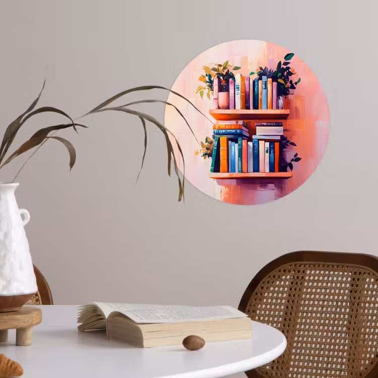 Planken - Boeken - Bladeren Wandcirkel behangsticker klein -sfeer3