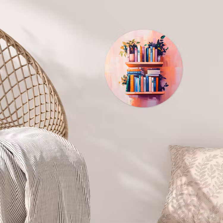 Planken - Boeken - Bladeren Wandcirkel behangsticker klein -sfeer4
