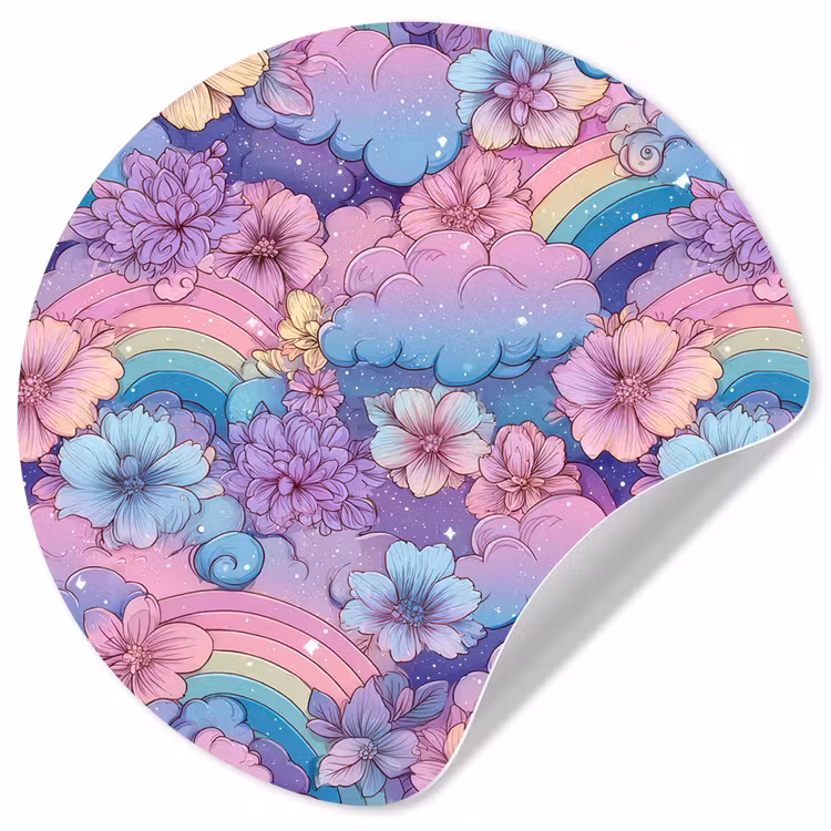 Regenbogen - Bloemen - Kleurrijk - Wolken Wandcirkel behangsticker klein -3d