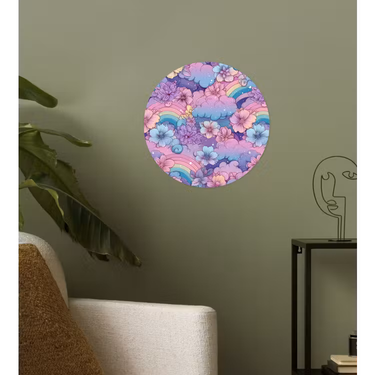 Regenbogen - Bloemen - Kleurrijk - Wolken Wandcirkel behangsticker klein -sfeer2