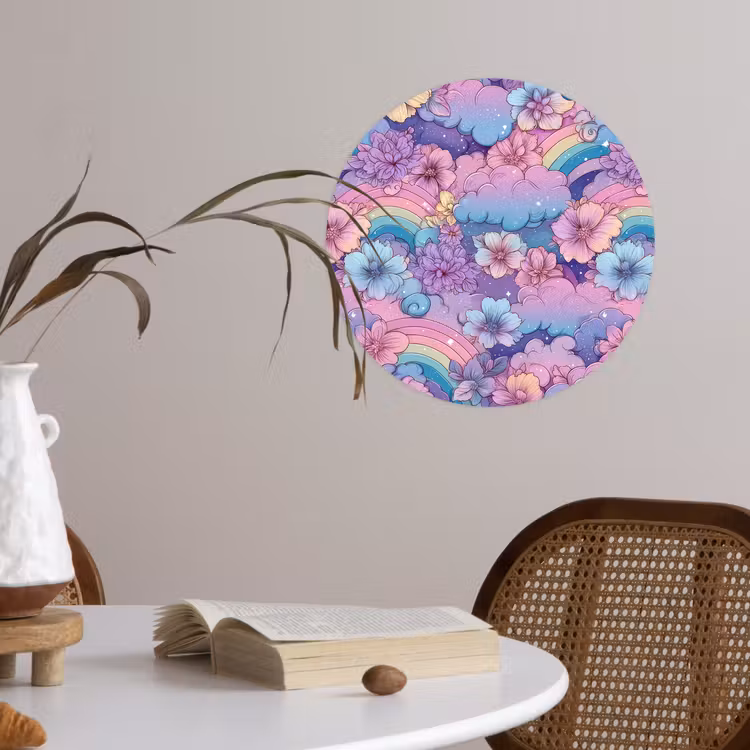 Regenbogen - Bloemen - Kleurrijk - Wolken Wandcirkel behangsticker klein -sfeer3