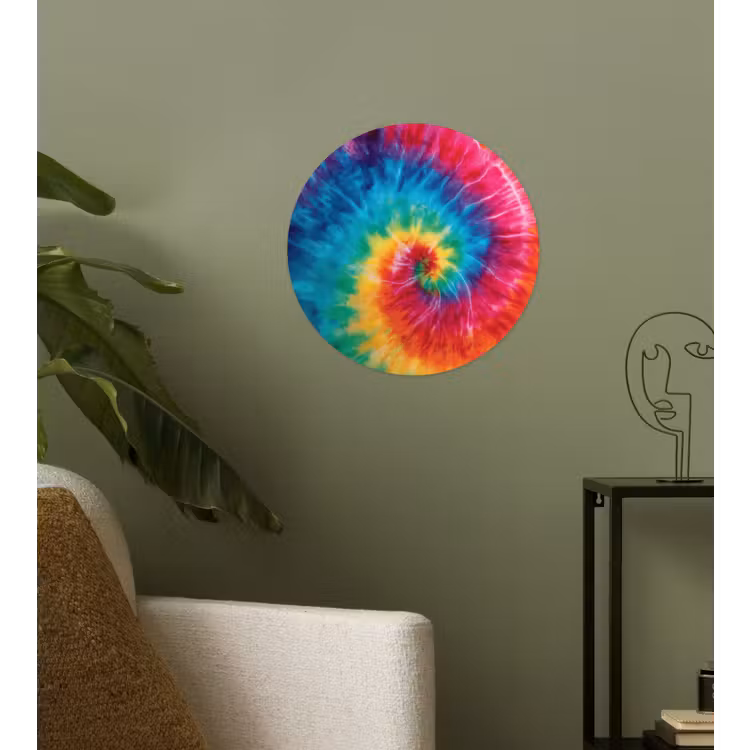 Regenboog - Tie dye - Kleurrijk - Blauw Wandcirkel behangsticker klein -sfeer2