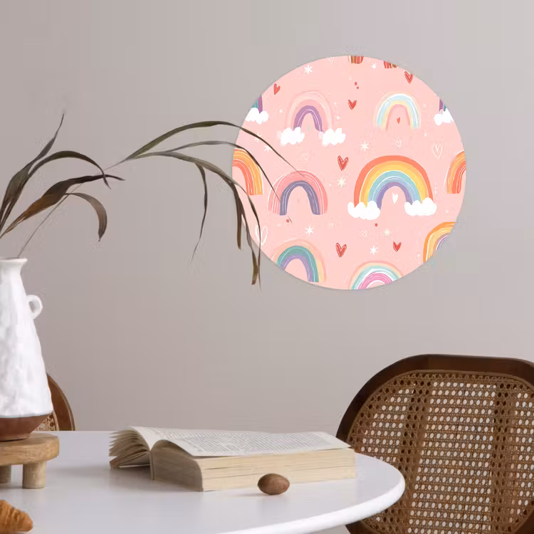 Regenboog - Patroon - Pastel - Handgetekend Wandcirkel behangsticker klein -sfeer3