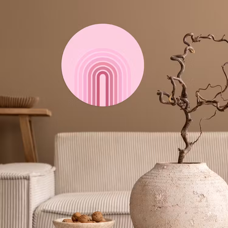 Regenboog - Roze - Abstract - Modern - Minimalistisch Wandcirkel behangsticker klein -sfeer1