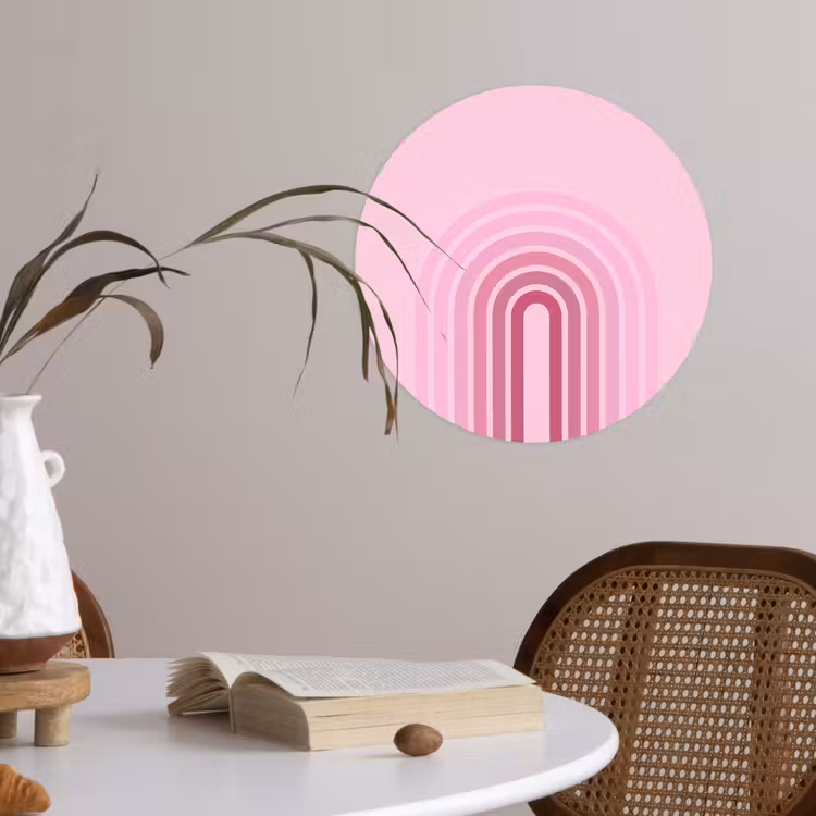 Regenboog - Roze - Abstract - Modern - Minimalistisch Wandcirkel behangsticker klein -sfeer3