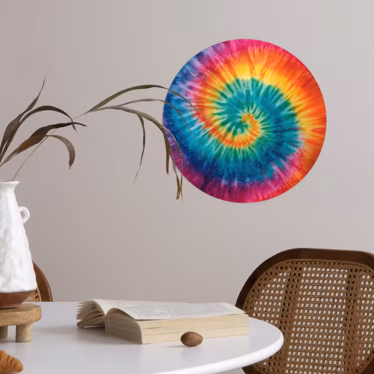 Regenboogkleuren - Tie dye - Wandcirkel behangsticker klein -sfeer3