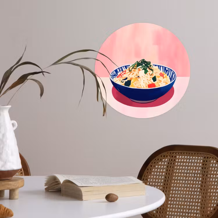 Rijst - Illustratie - Kom - Groente Wandcirkel behangsticker klein -sfeer3