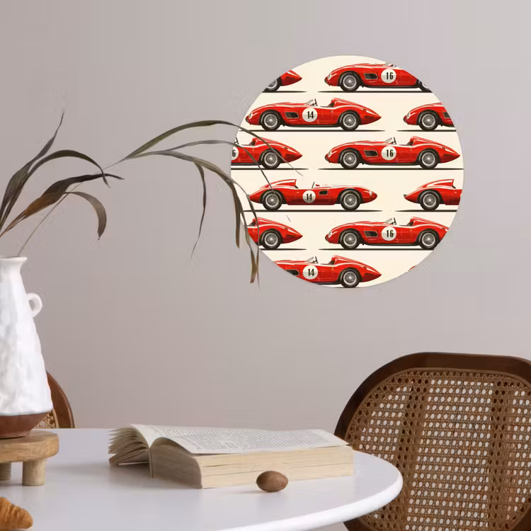 Raceauto - Retro - Rood Wandcirkel behangsticker klein 186 -sfeer3
