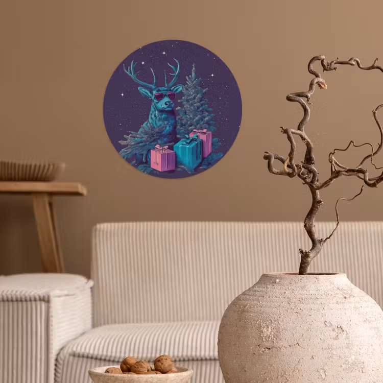Rendier - Zonnebril - Neon - Kerstboom Wandcirkel behangsticker klein -sfeer1