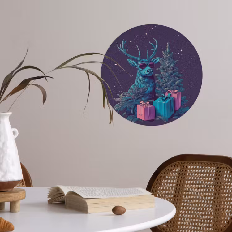 Rendier - Zonnebril - Neon - Kerstboom Wandcirkel behangsticker klein -sfeer3