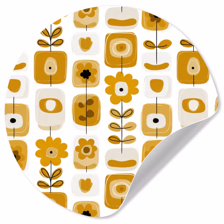 Retro - Abstract - Bloemen - Okergeel Wandcirkel behangsticker klein 186 -3d