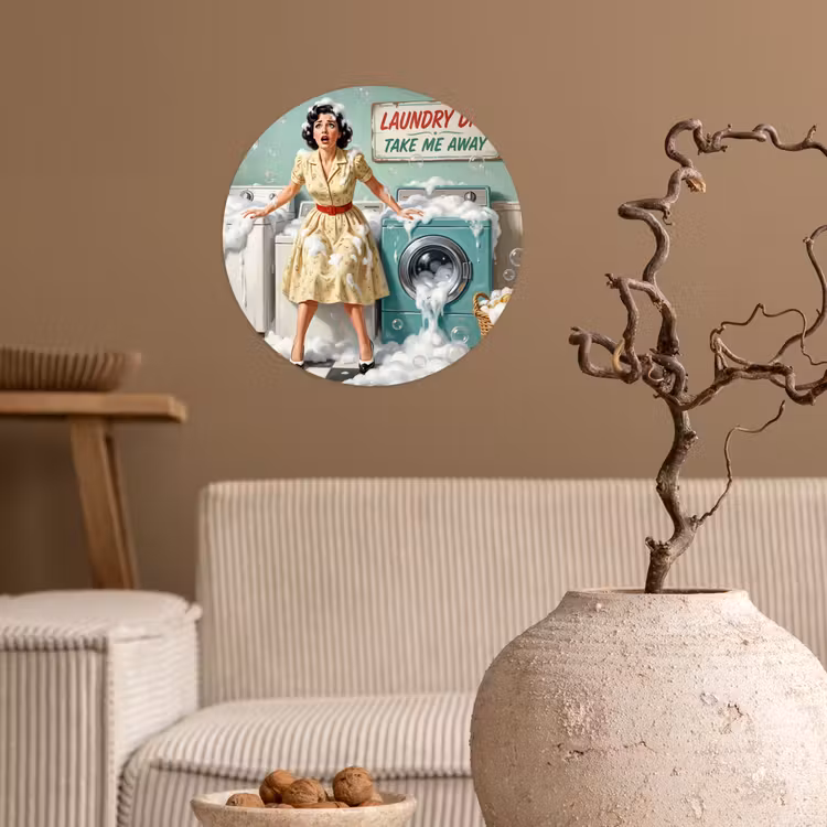 Retro - Blauw - Vrouw Wandcirkel behangsticker klein -sfeer1