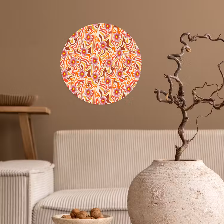 Retro - Bloemen - Patroon Wandcirkel behangsticker klein 186 -sfeer1
