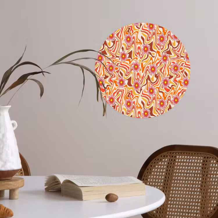 Retro - Bloemen - Patroon Wandcirkel behangsticker klein 186 -sfeer3