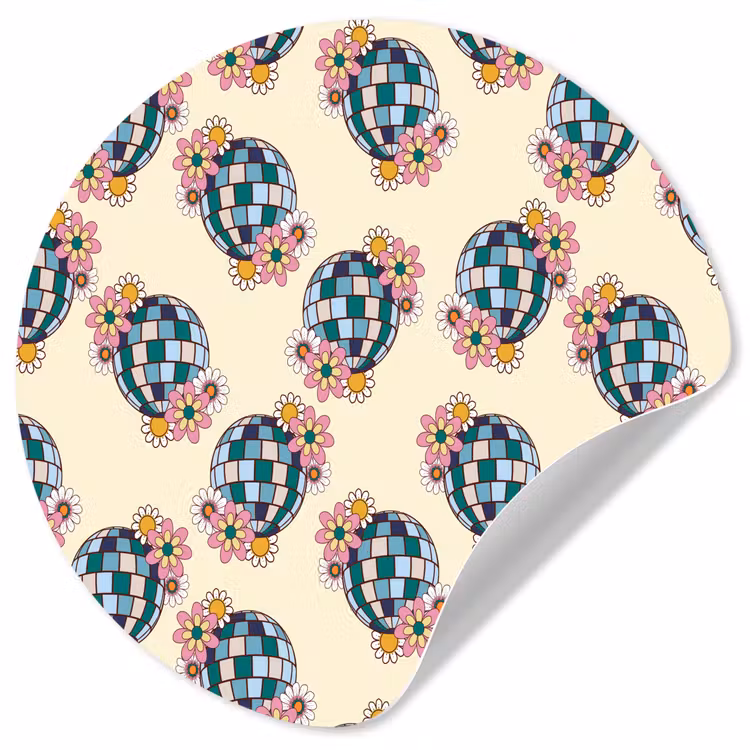 Retro - Disco - Bloemen - Discobal Wandcirkel behangsticker klein 186 -3d