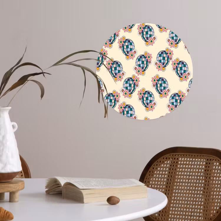 Retro - Disco - Bloemen - Discobal Wandcirkel behangsticker klein 186 -sfeer3
