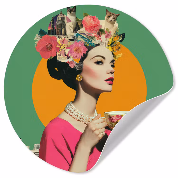 Retro - Vrouw - Stad - Zon Wandcirkel behangsticker klein -3d