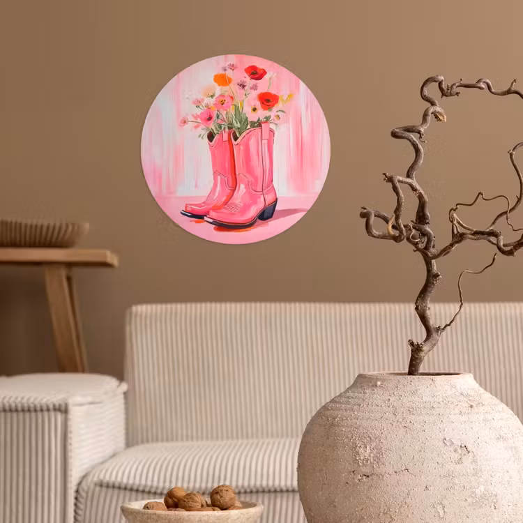 Roze - Bloemen - Cowboy Wandcirkel behangsticker klein -sfeer1