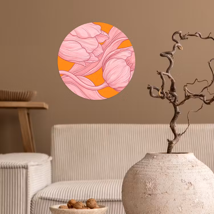 Runde Tapete - Rosa Blumen – Modern - Roze bloemen - Modern Wandcirkel behangsticker klein