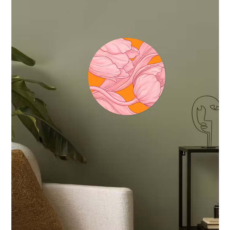 Runde Tapete - Rosa Blumen – Modern - Roze bloemen - Modern Wandcirkel behangsticker klein