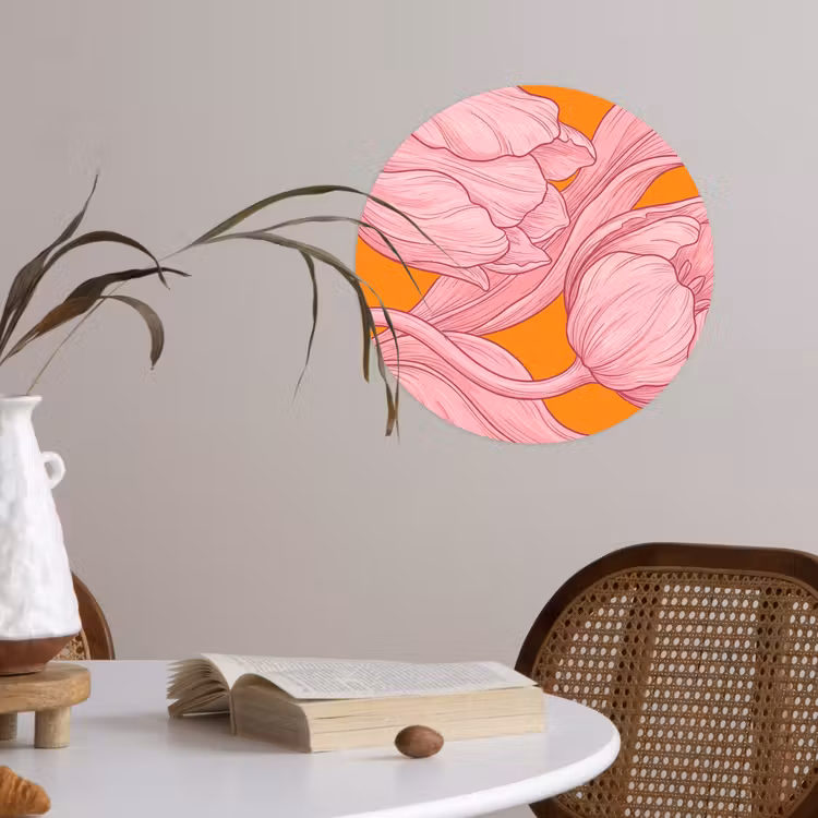 Runde Tapete - Rosa Blumen – Modern - Roze bloemen - Modern Wandcirkel behangsticker klein