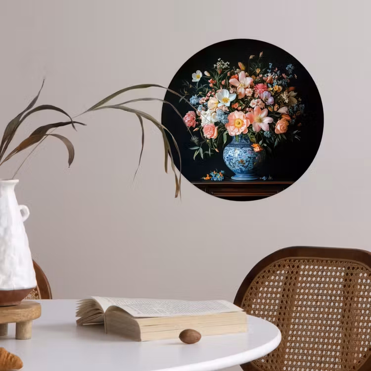 Roze - Bloemen - Vaas - Kleuren Wandcirkel behangsticker klein -sfeer3