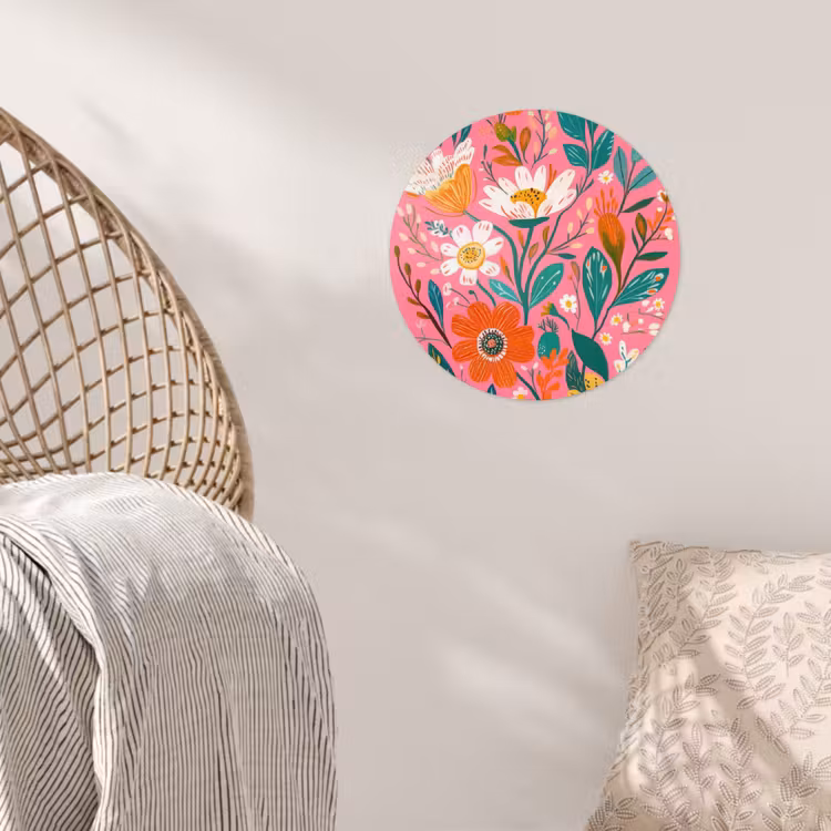 Roze - Bloemen - Wit - Oranje Wandcirkel behangsticker klein -sfeer4