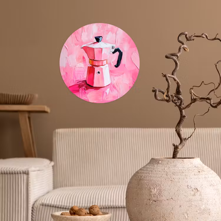 Roze - Verf - Coffee Wandcirkel behangsticker klein -sfeer1