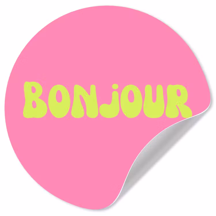 Roze - Groene bonjour - Organisch Wandcirkel behangsticker klein -3d