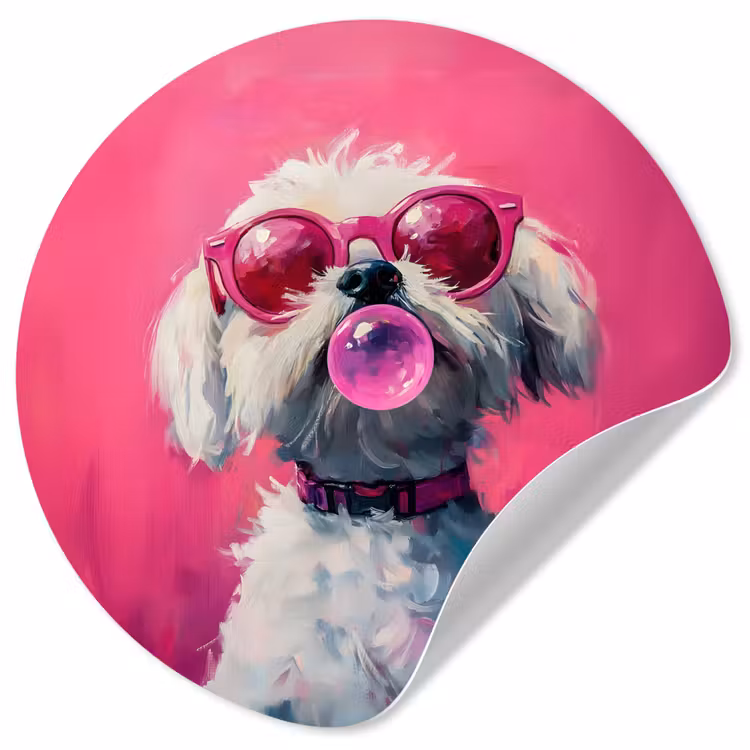 Pink - Hond - Bubbel Wandcirkel behangsticker klein -3d