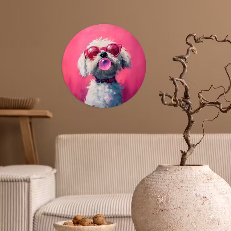 Pink - Hond - Bubbel Wandcirkel behangsticker klein -sfeer1