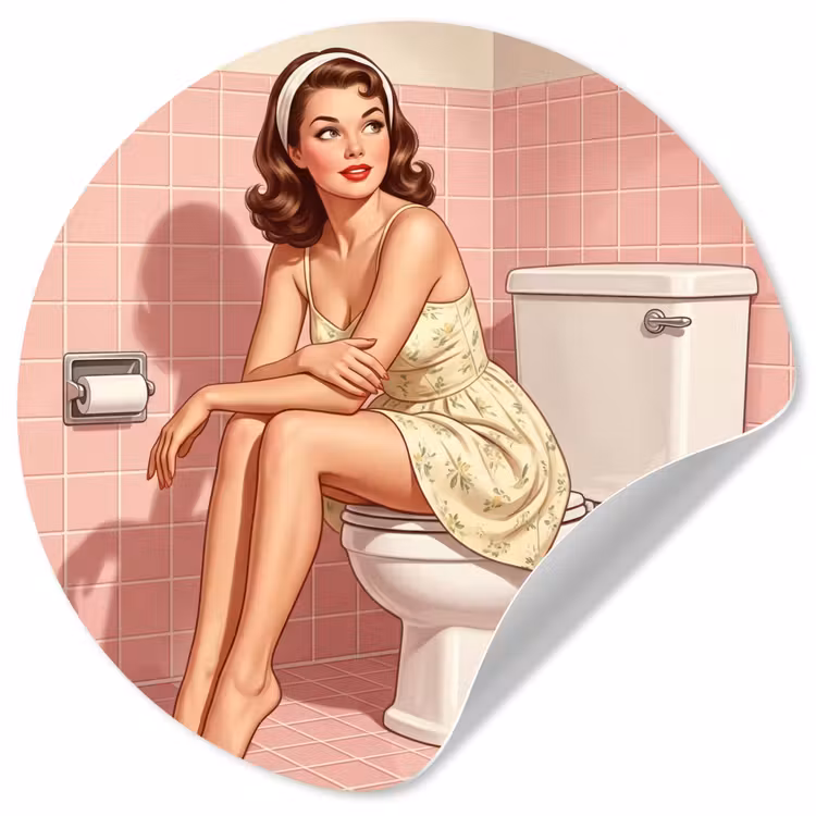 Roze - Retro - Vrouw Wandcirkel behangsticker klein -3d
