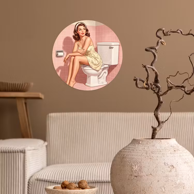 Roze - Retro - Vrouw Wandcirkel behangsticker klein -sfeer1