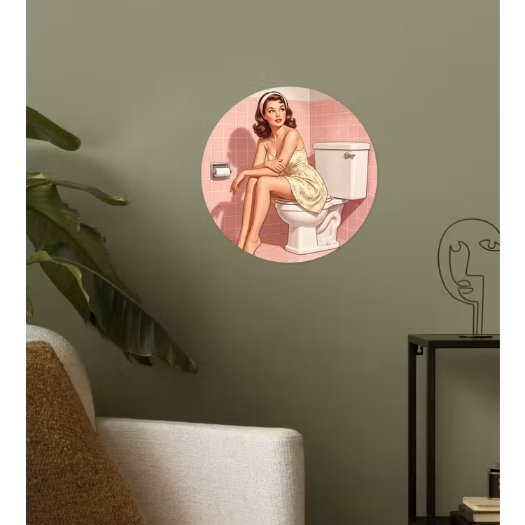 Roze - Retro - Vrouw Wandcirkel behangsticker klein -sfeer2