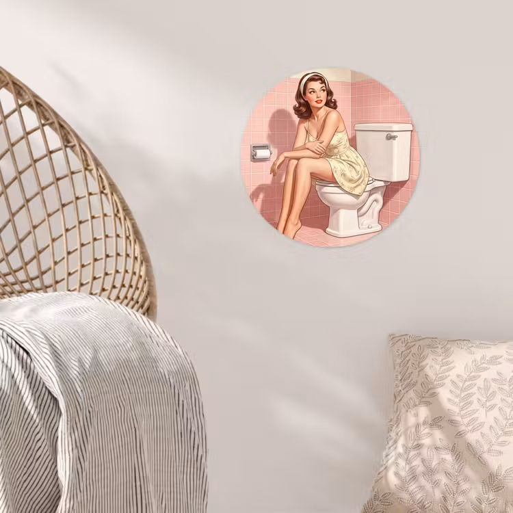 Roze - Retro - Vrouw Wandcirkel behangsticker klein -sfeer4