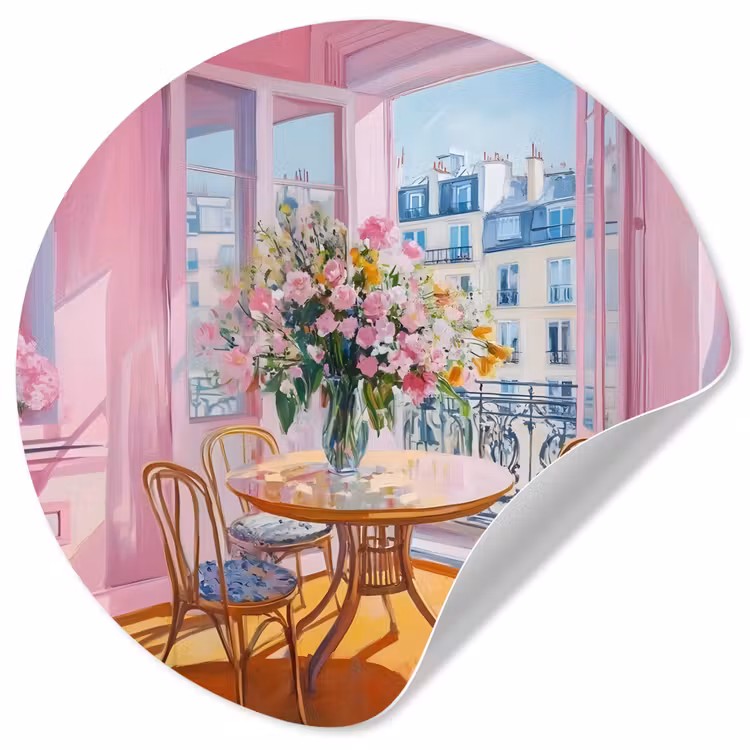 Pink - City - Bloemen Wandcirkel behangsticker klein -3d