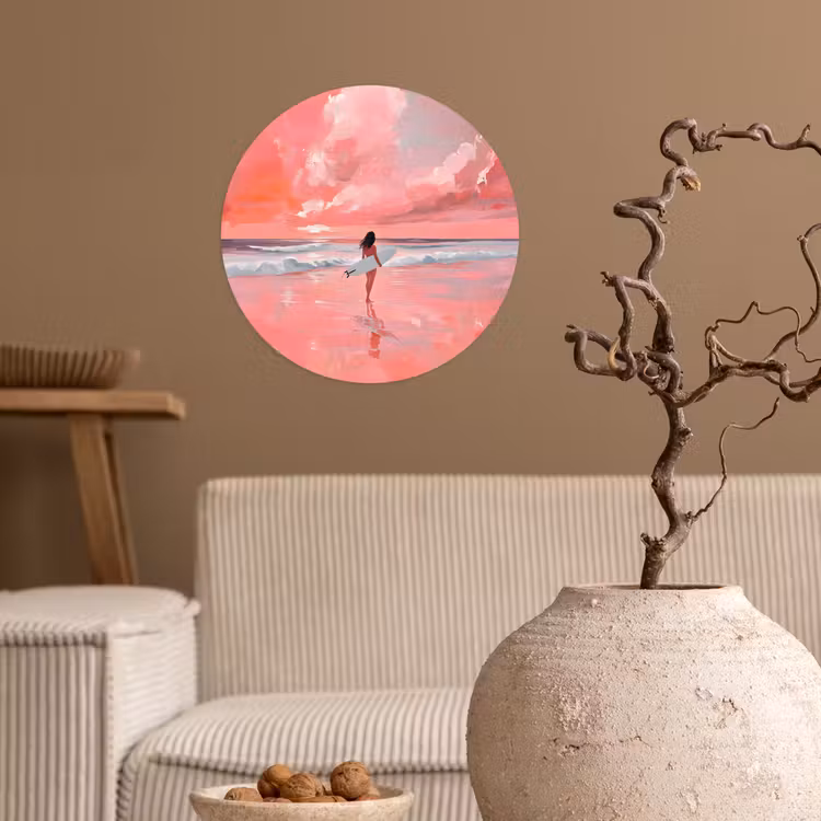 Roze - Surfen - Zee Wandcirkel behangsticker klein -sfeer1
