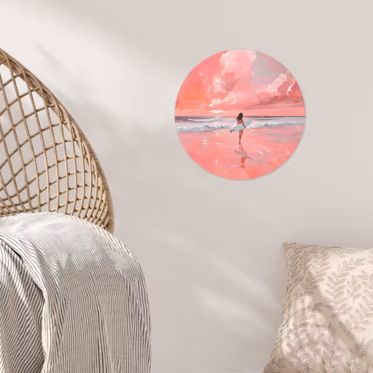 Roze - Surfen - Zee Wandcirkel behangsticker klein -sfeer4