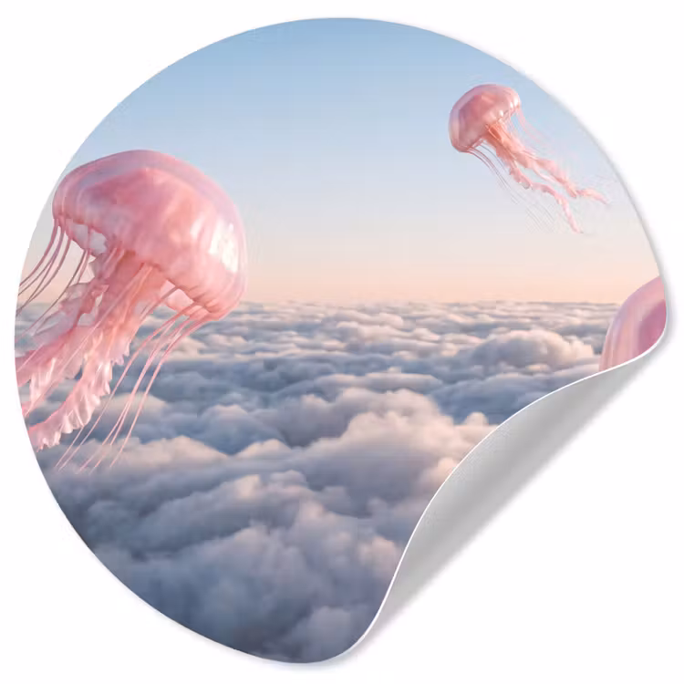 Runde Tapete - Rosa Tier – Wolken - Roze dier - Wolken Wandcirkel behangsticker klein