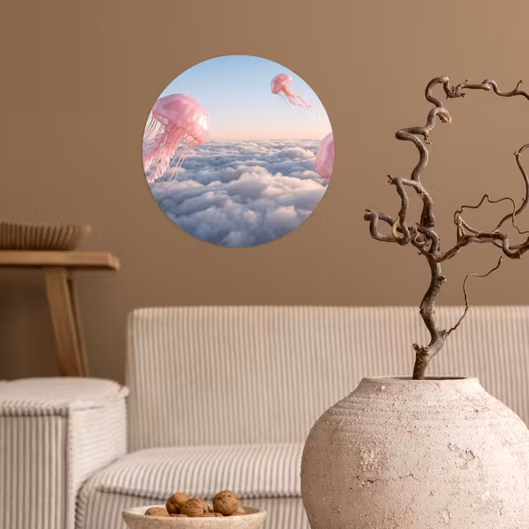Runde Tapete - Rosa Tier – Wolken - Roze dier - Wolken Wandcirkel behangsticker klein