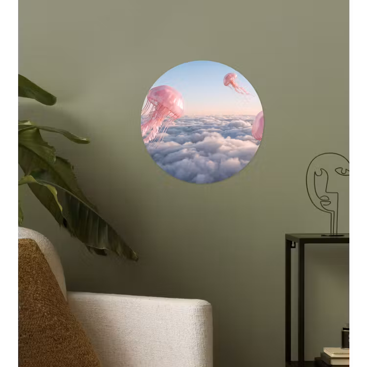 Runde Tapete - Rosa Tier – Wolken - Roze dier - Wolken Wandcirkel behangsticker klein