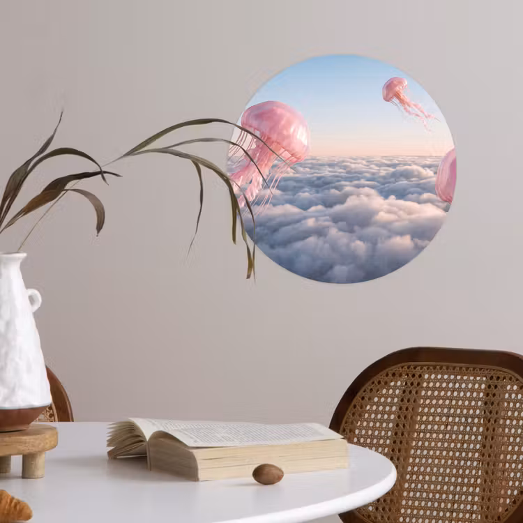 Runde Tapete - Rosa Tier – Wolken - Roze dier - Wolken Wandcirkel behangsticker klein