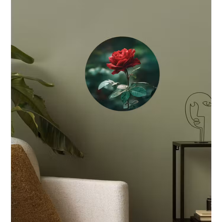 Roos - Bladeren - Dieprood Wandcirkel behangsticker klein -sfeer2