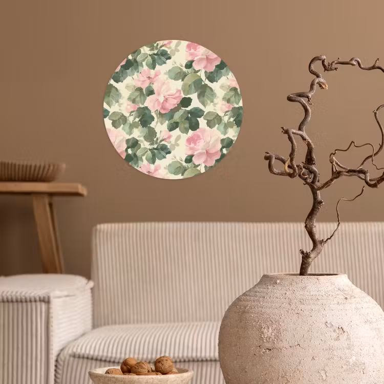 Rozen - Botanisch - Roze Wandcirkel behangsticker klein 186 -sfeer1