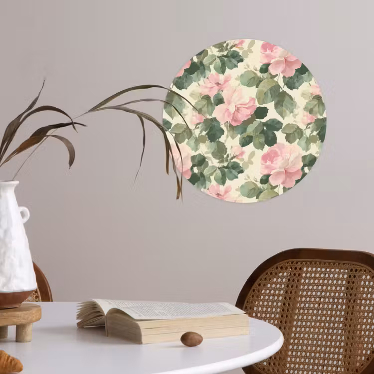 Rozen - Botanisch - Roze Wandcirkel behangsticker klein 186 -sfeer3