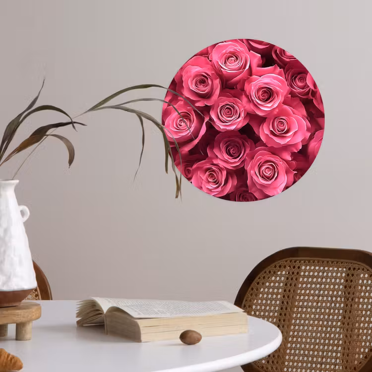Rozen - Pink - Bloem Wandcirkel behangsticker klein -sfeer3